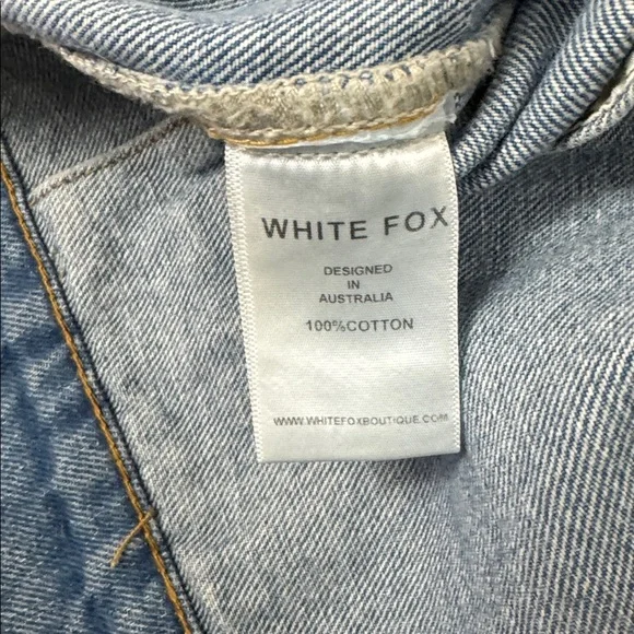 White Fox Adriana Oversized Denim Jacket Admiral Blue with Patches Size S/M - Picture 9 of 9